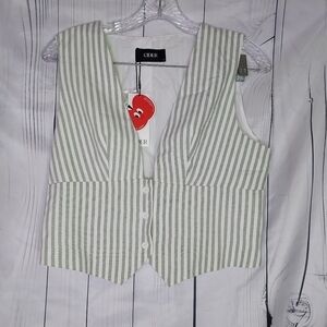 Cider Green And White Striped Women's Cropped Vest NWT